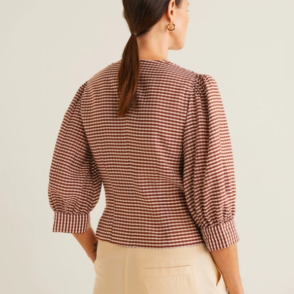 NWT Mango Gingham Puff Sleeve Blouse - Picture 4 of 16